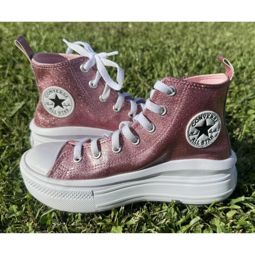 Converse Chuck Taylor All Star Kids Pink Glitter High Top Platform Shoes A05343C
